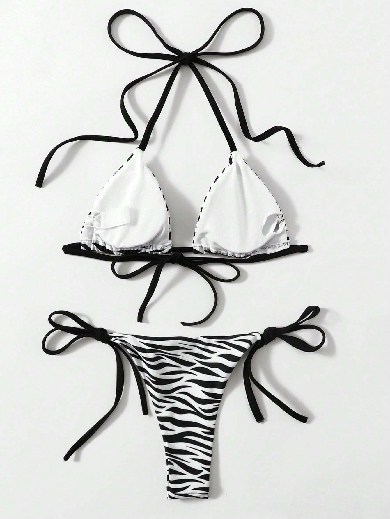 Swim 2pcs/Set 2025 Women Zebra Print Halter Tie Sexy Bikini Set,