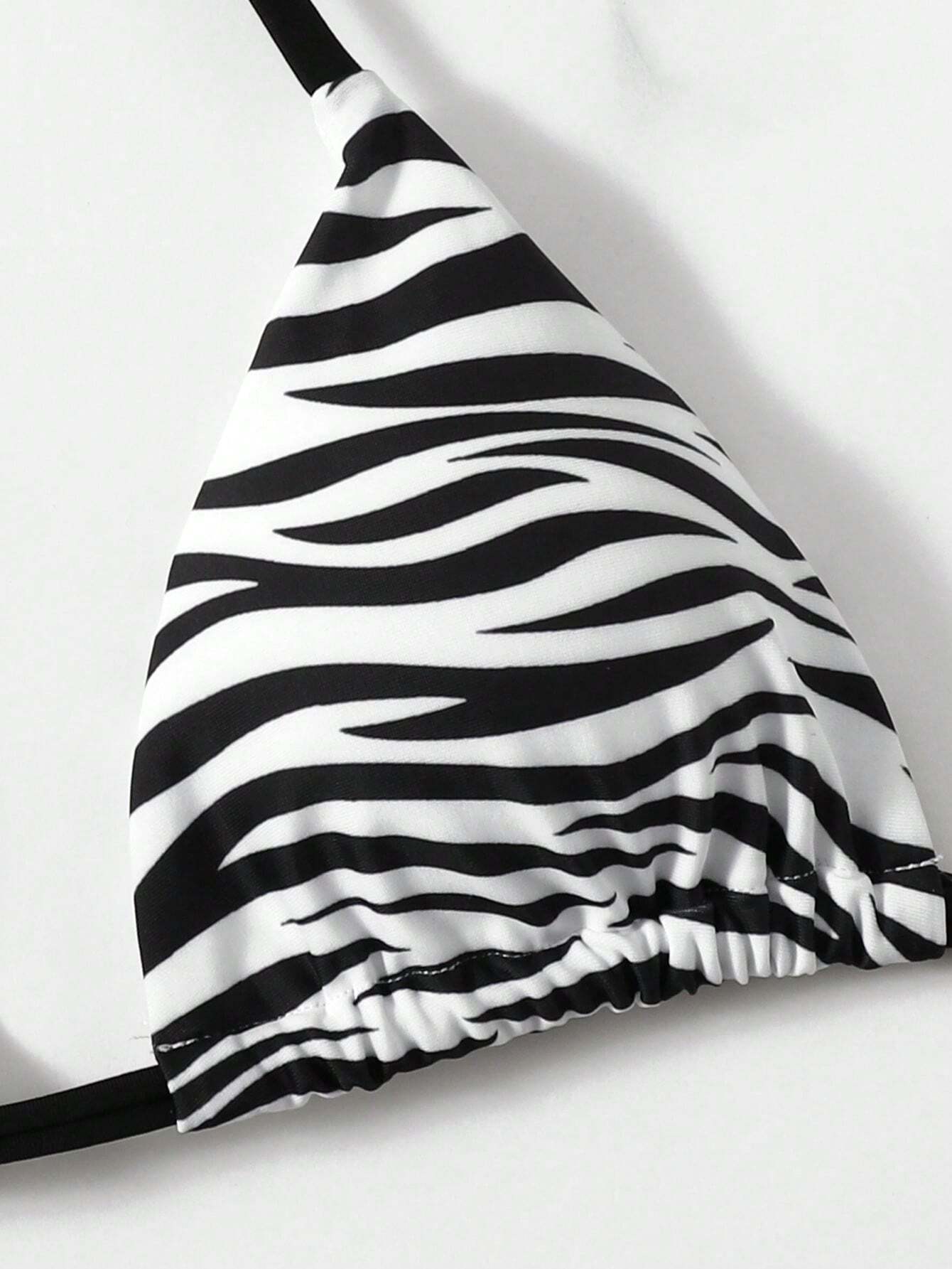 Swim 2pcs/Set 2025 Women Zebra Print Halter Tie Sexy Bikini Set,