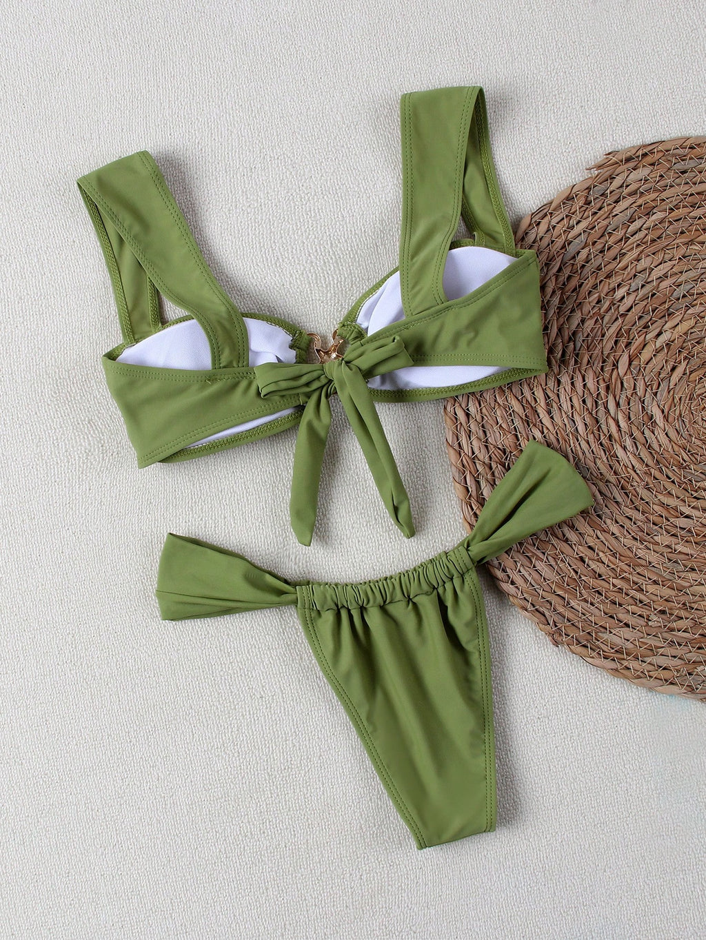 American Fashion Resort Beach Solid Color Bandeau Bikini Set Summer