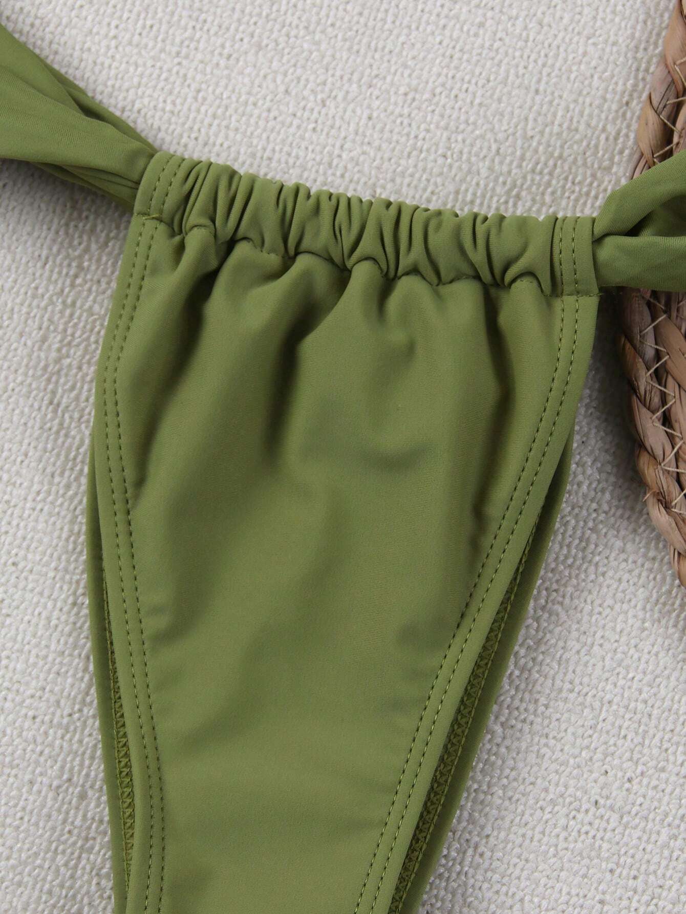 American Fashion Resort Beach Solid Color Bandeau Bikini Set Summer