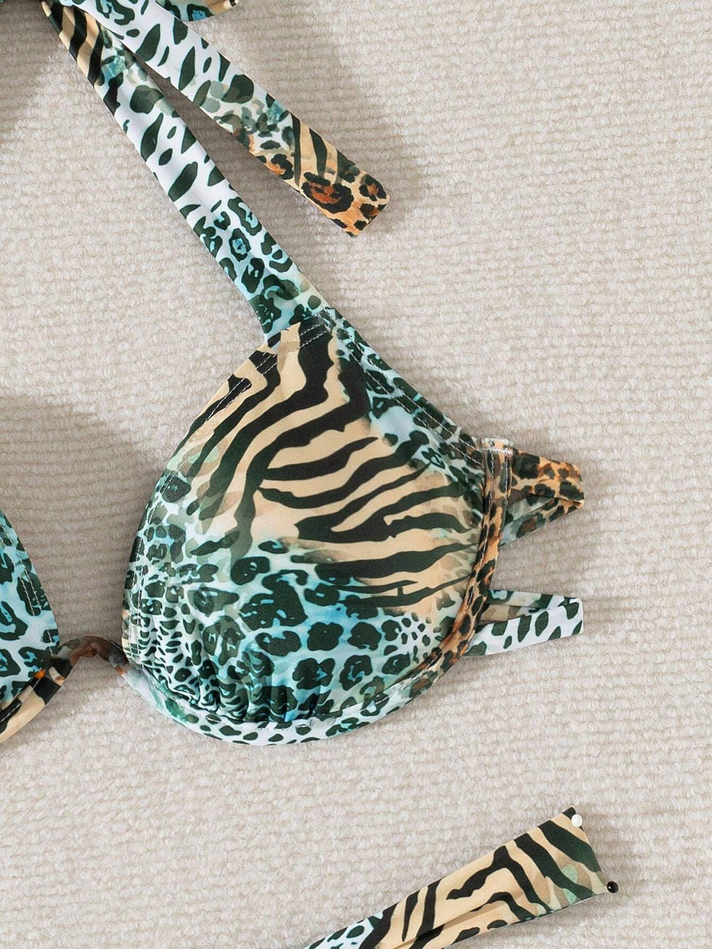 Swim SXY Leopard Print Halter Crop Top And Thong Bikini Set