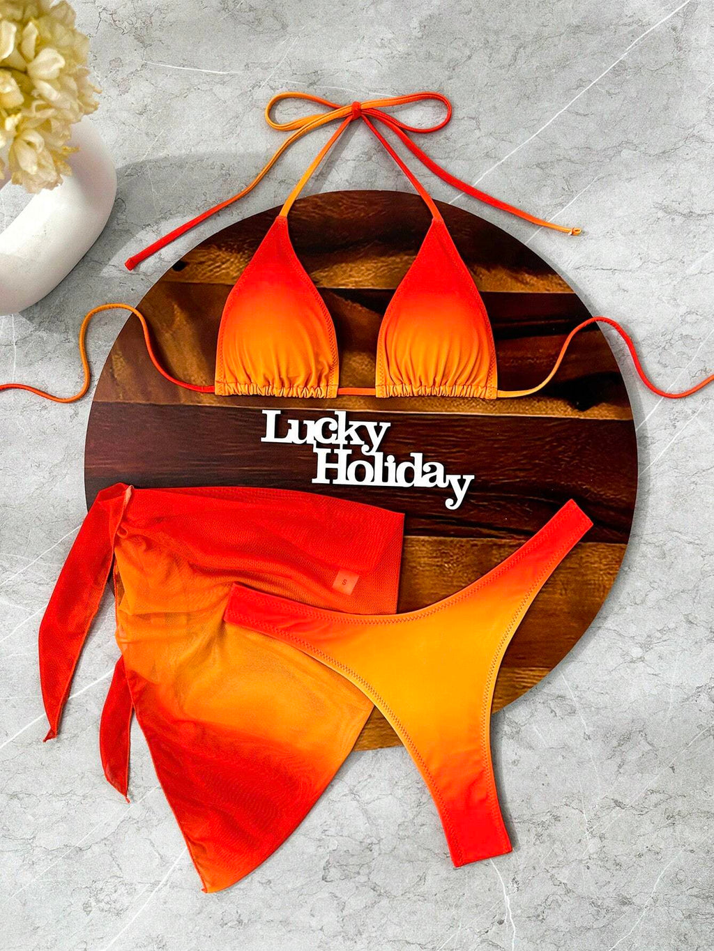 LUCKY HOLIDAY 3pcs Sexy Mesh Dress Bikini Set, Summer Vacation Beach