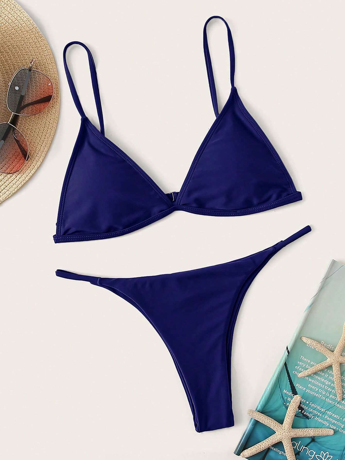 Swim Basics Summer Beach Minimalist Bikini Set Triangle Bra & Thong
