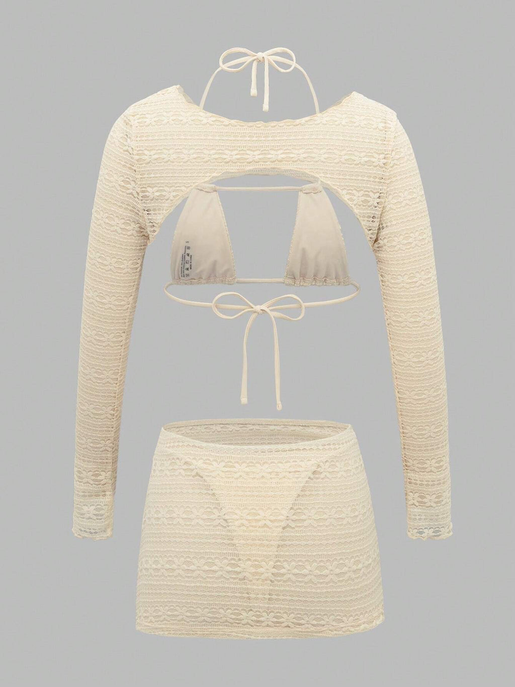Swim EVENT 4pcs/Set Solid Color Lace Sheer Micro-Triangle Bikini Swimwear Summer - image 6