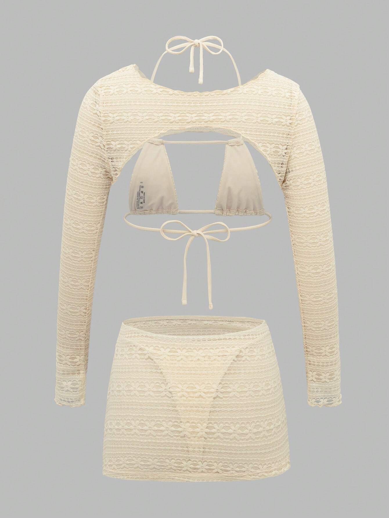 Swim EVENT 4pcs/Set Solid Color Lace Sheer Micro-Triangle Bikini Swimwear Summer - image 6