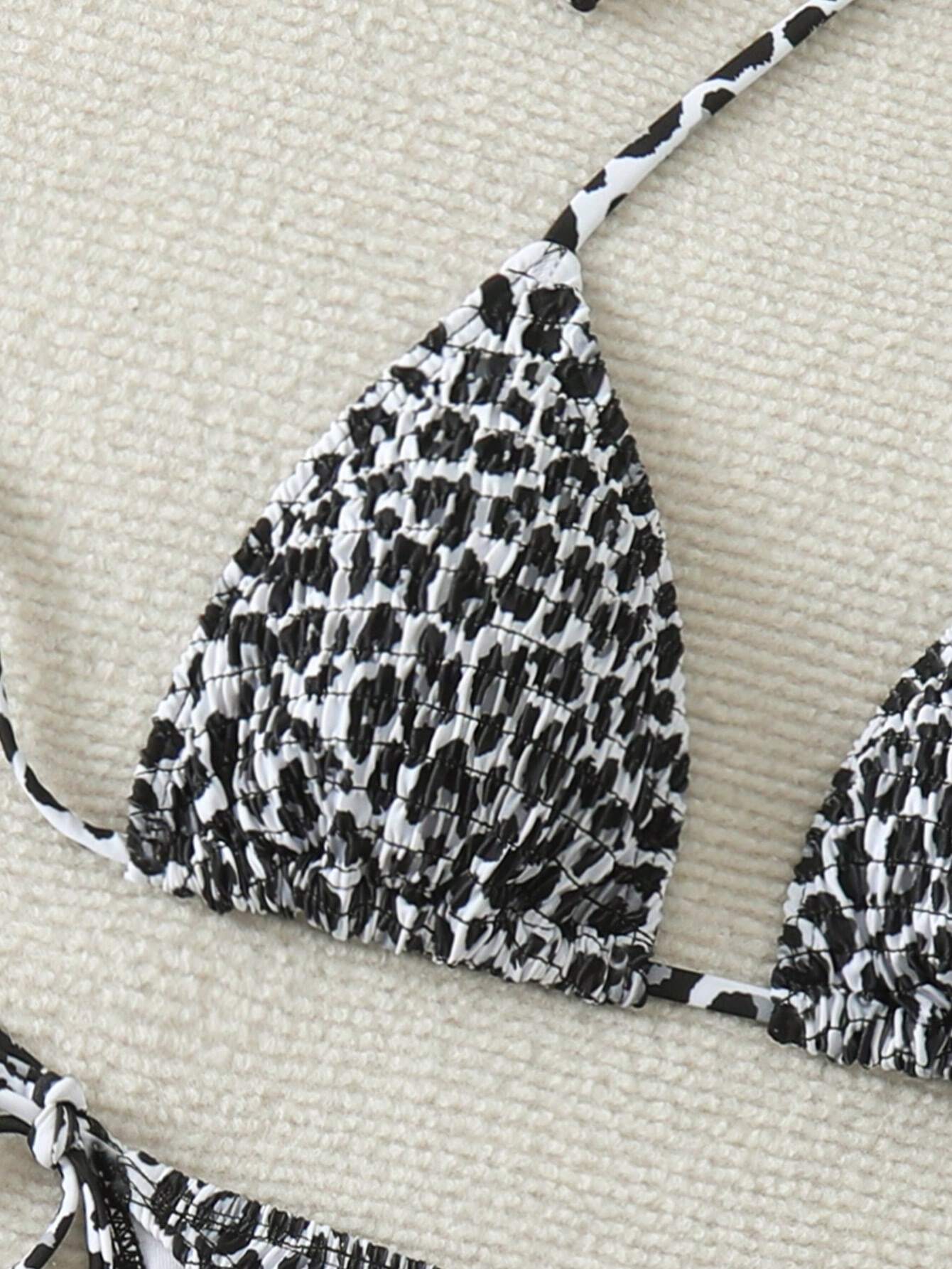 Popular Ruched Leopard Print Halter Two Pieces Bikini, European