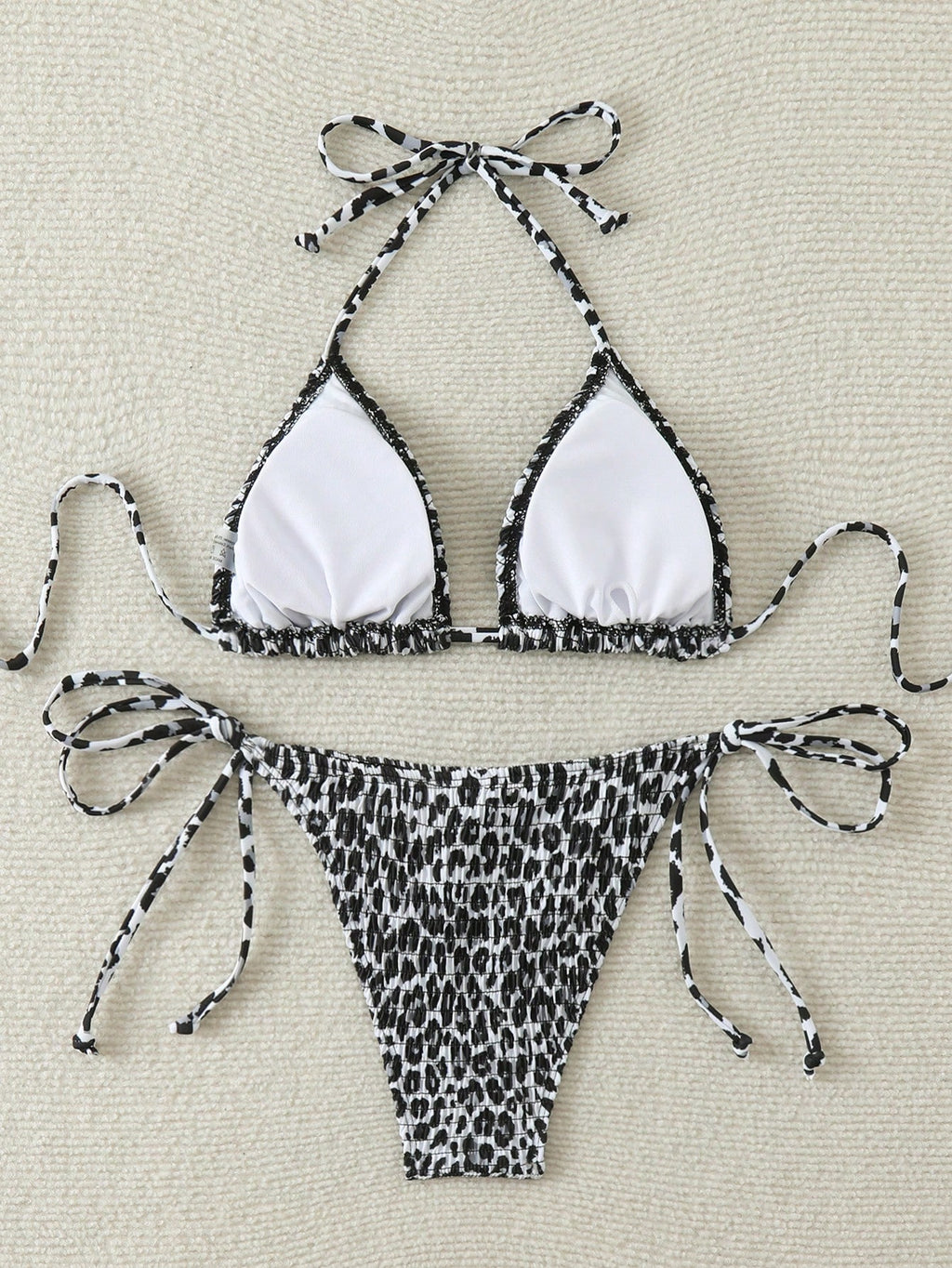 Popular Ruched Leopard Print Halter Two Pieces Bikini, European
