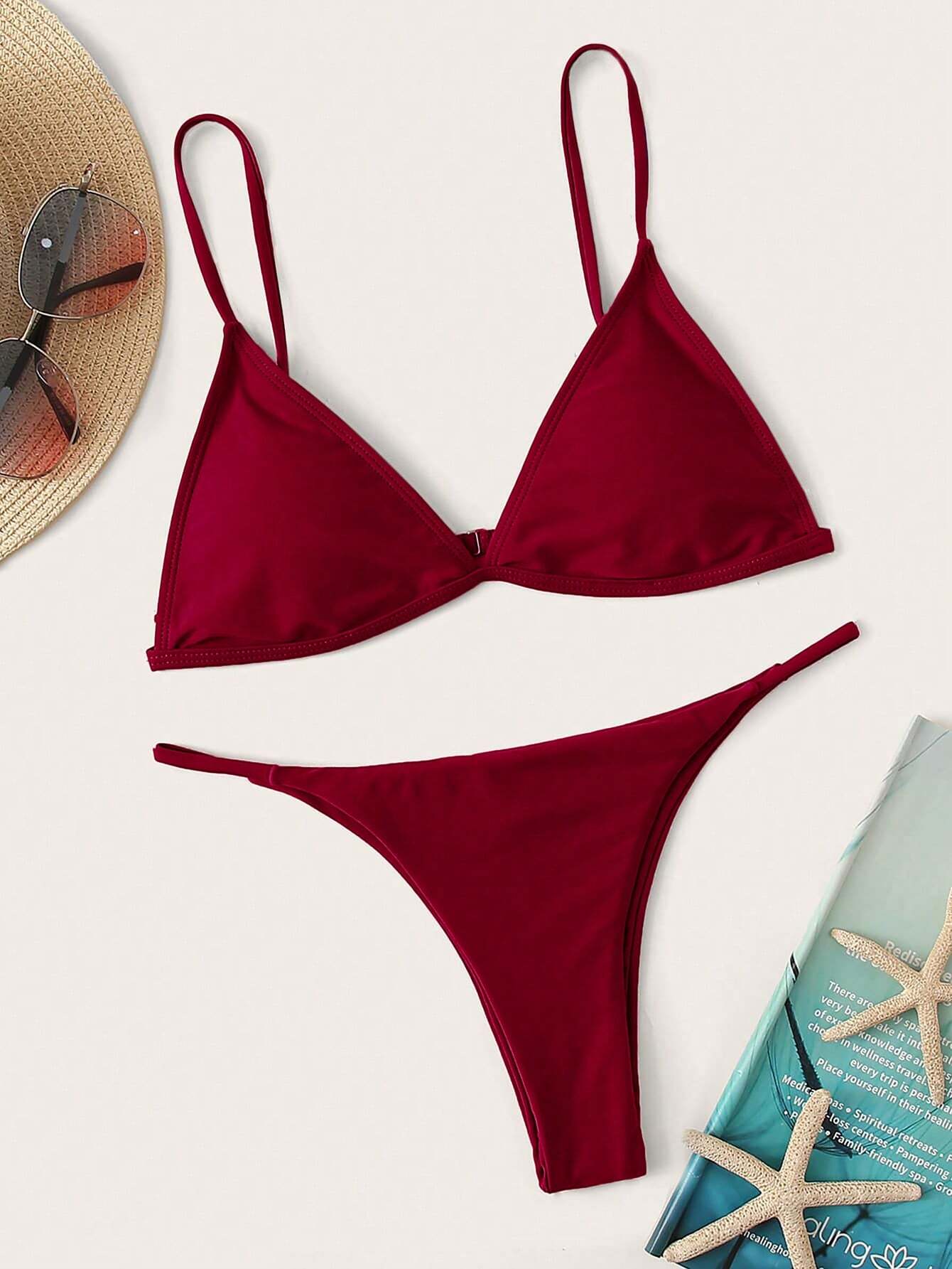 Swim Basics Summer Beach Minimalist Bikini Set Triangle Bra & Thong