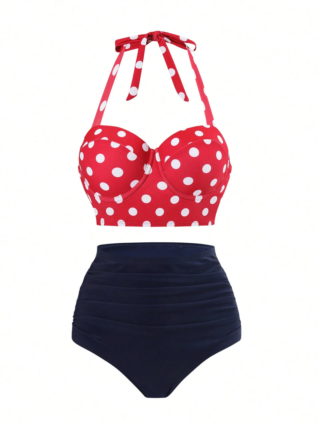 Swim Basics Women's Summer Polka Dot Print Underwire High Waist Bikini Set, Vacation Swimwear