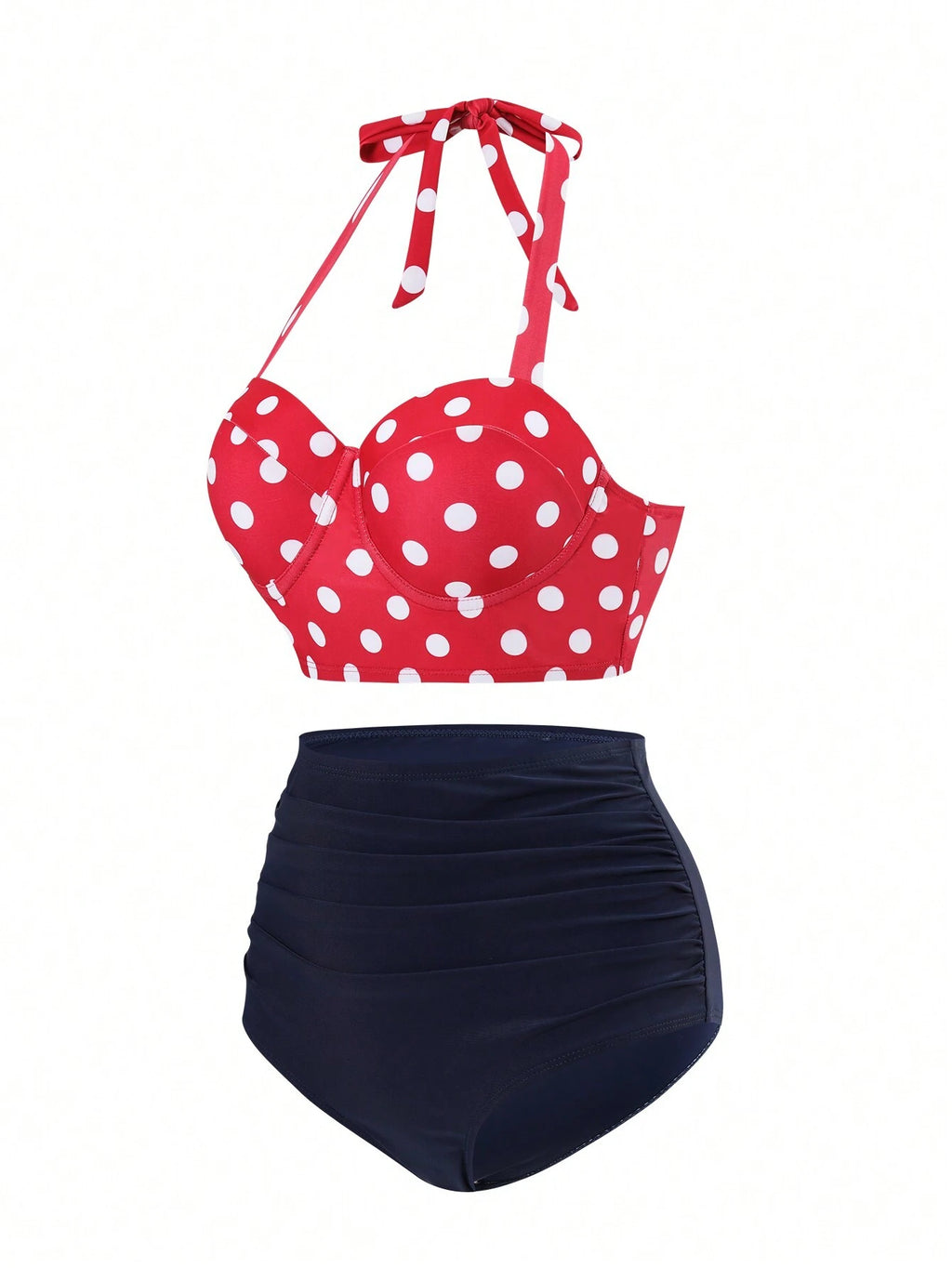 Swim Basics Women's Summer Polka Dot Print Underwire High Waist Bikini Set, Vacation Swimwear - image 4