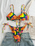 Swim Summer Beach Tropical Print Underwire Tie Side Bikini Set