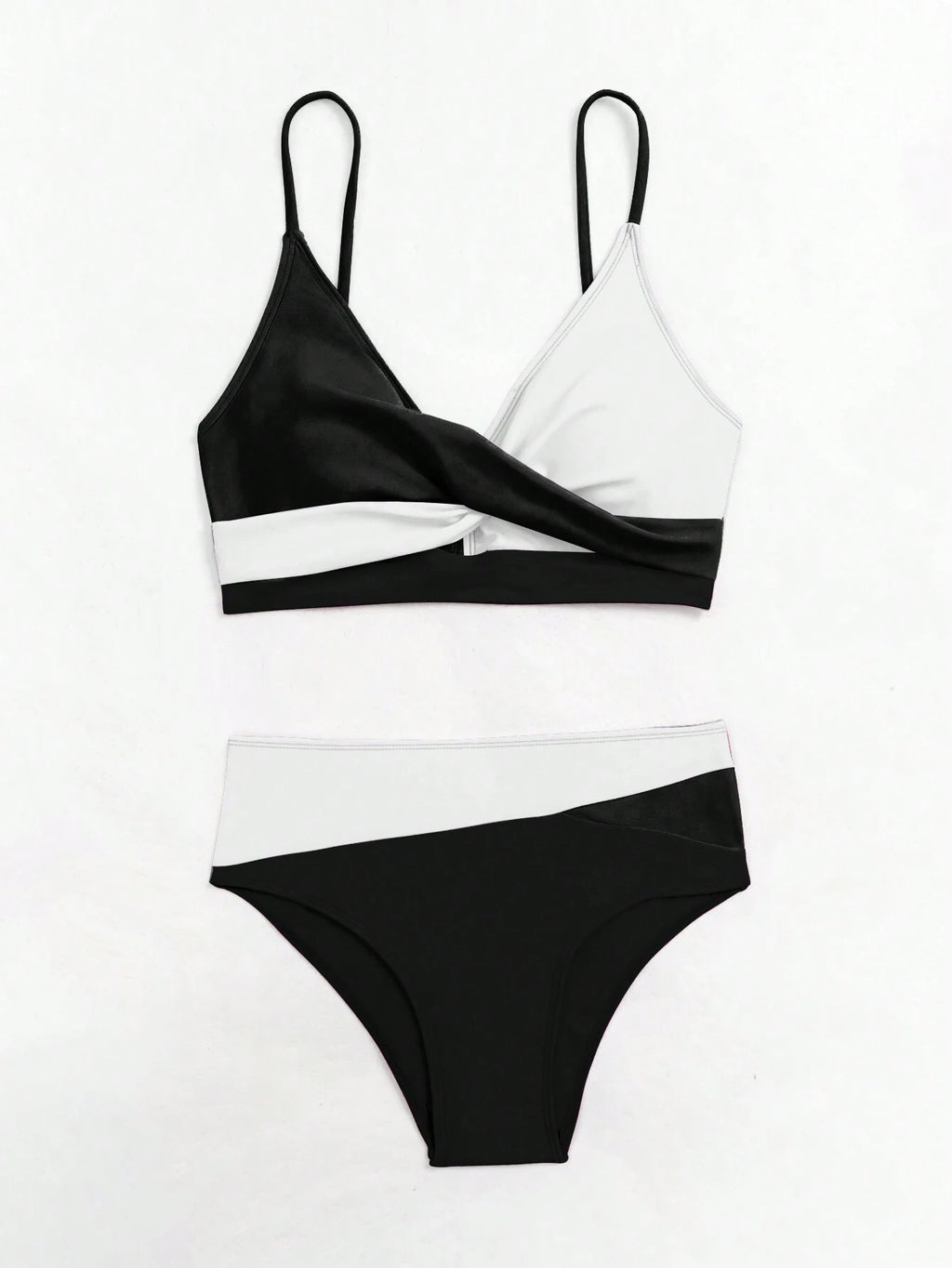 Swim Women Summer Beach Color-Block Spaghetti Strap Bikini Set