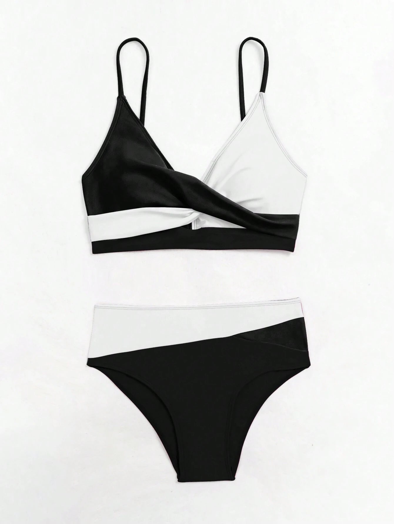 Swim Women Summer Beach Color-Block Spaghetti Strap Bikini Set