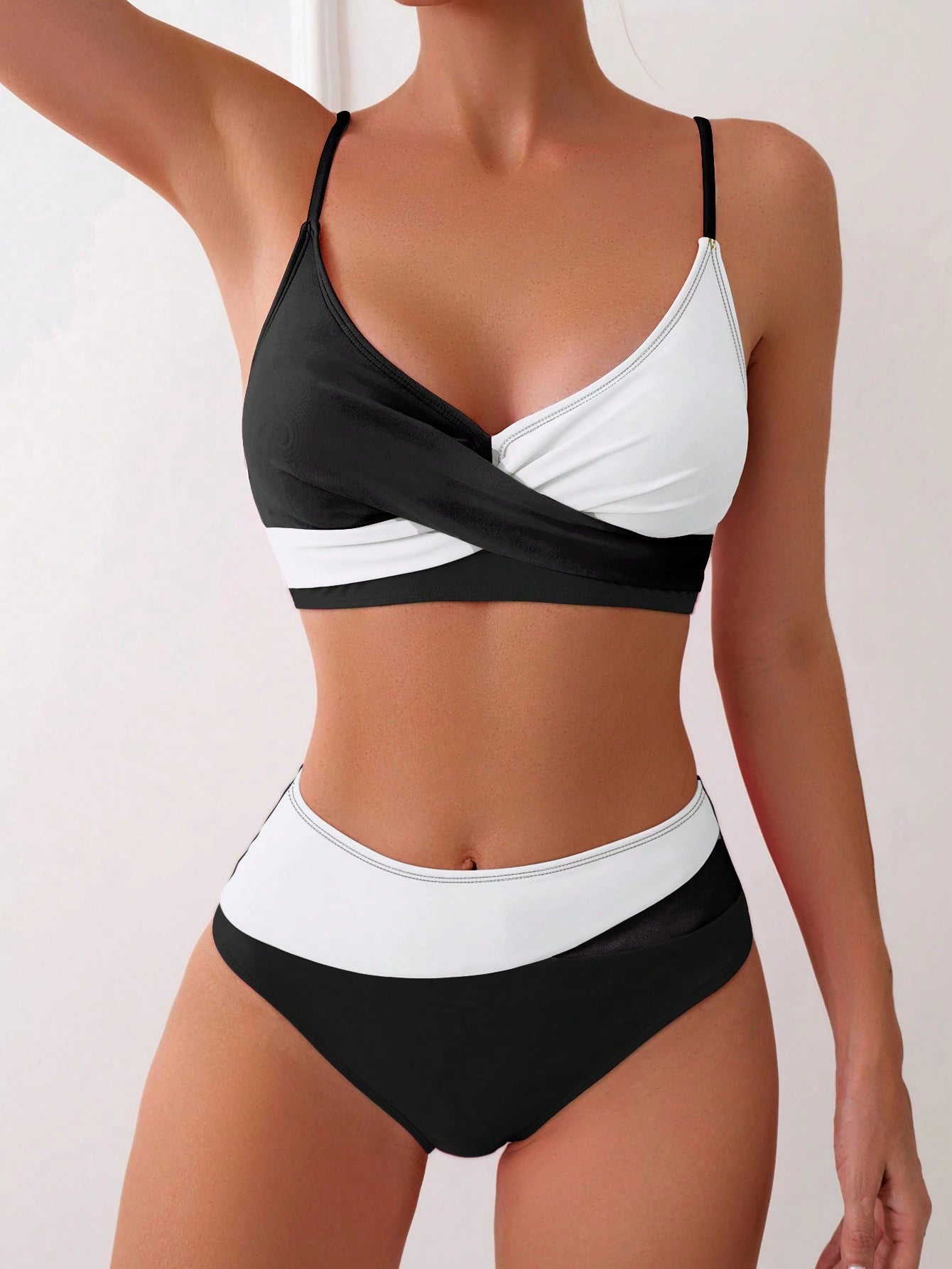 Swim Women Summer Beach Color-Block Spaghetti Strap Bikini Set