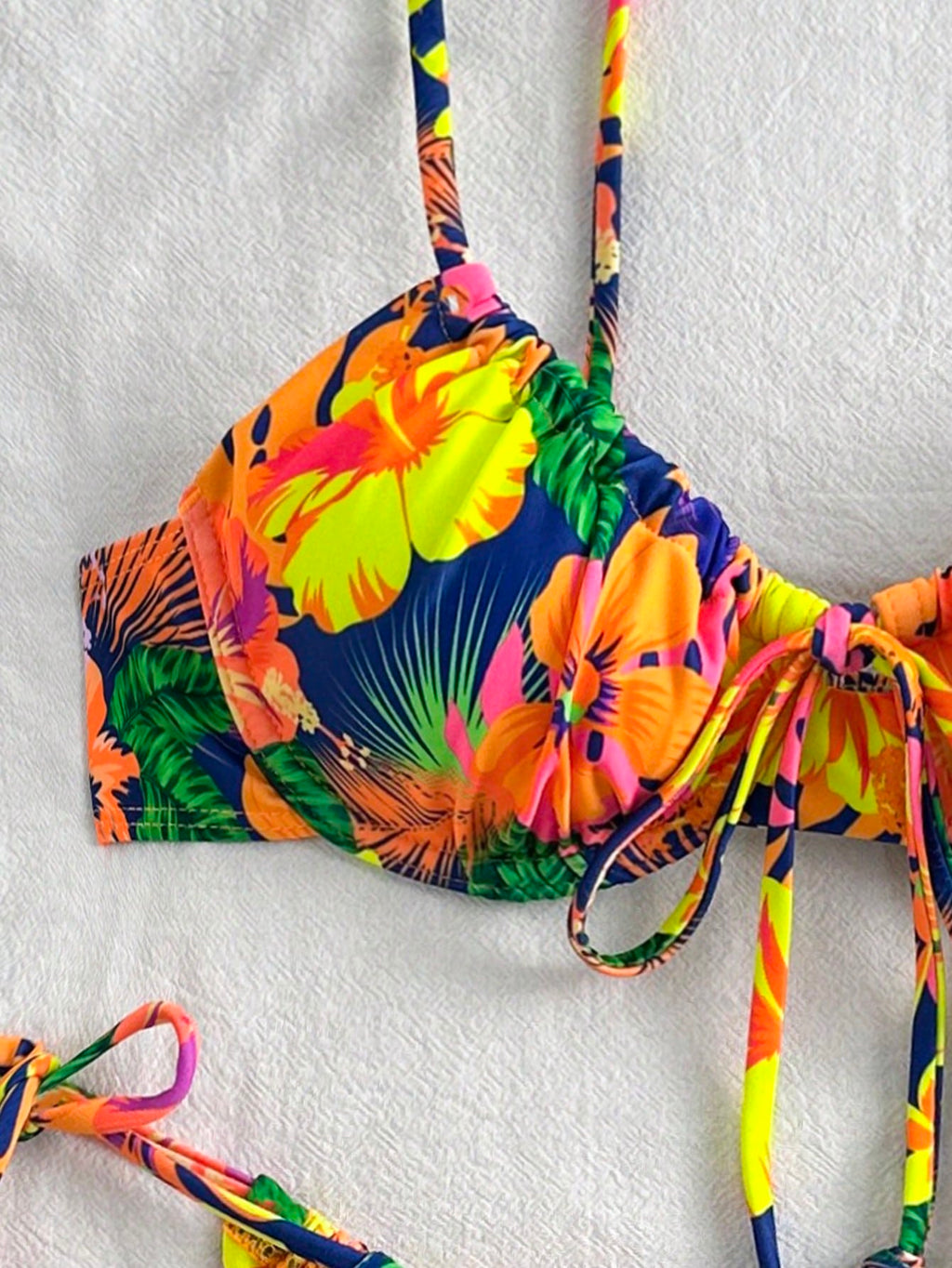 Swim Summer Beach Tropical Print Underwire Tie Side Bikini Set