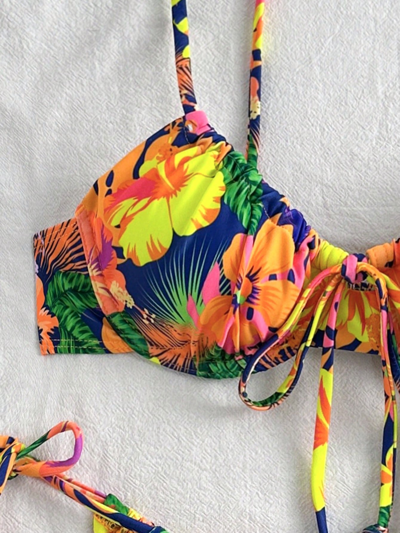 Swim Summer Beach Tropical Print Underwire Tie Side Bikini Set
