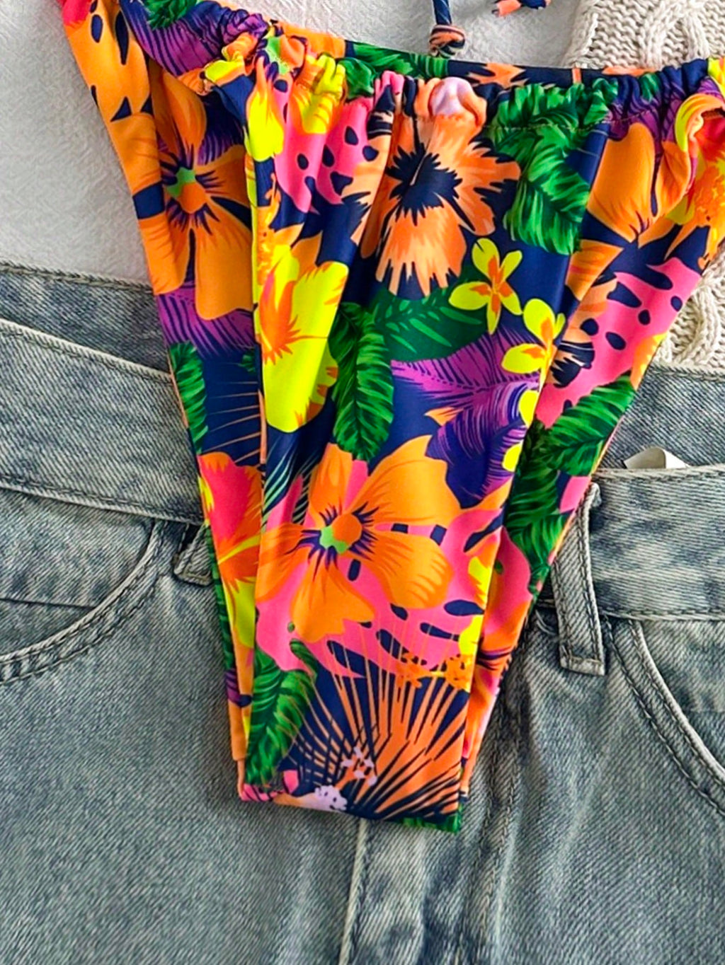 Swim Summer Beach Tropical Print Underwire Tie Side Bikini Set