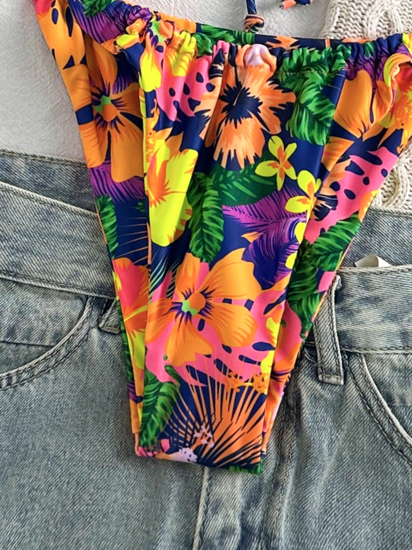 Swim Summer Beach Tropical Print Underwire Tie Side Bikini Set