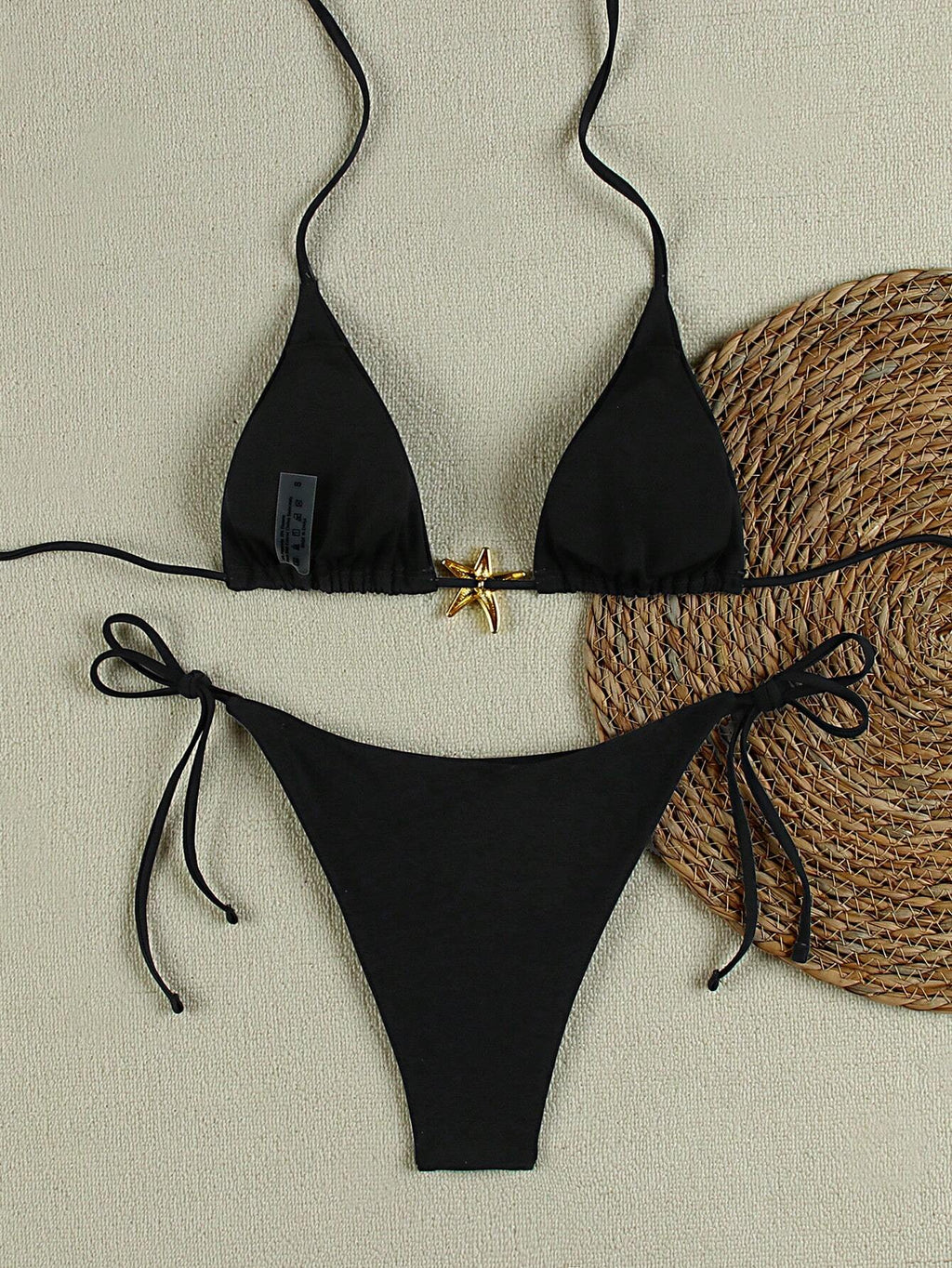 Summer Sexy Metal Starfish Decor Solid Color Women's Bikini Two