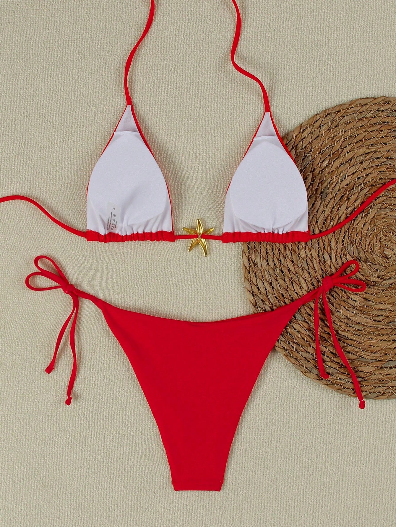 Summer Sexy Metal Starfish Decor Solid Color Women's Bikini Two