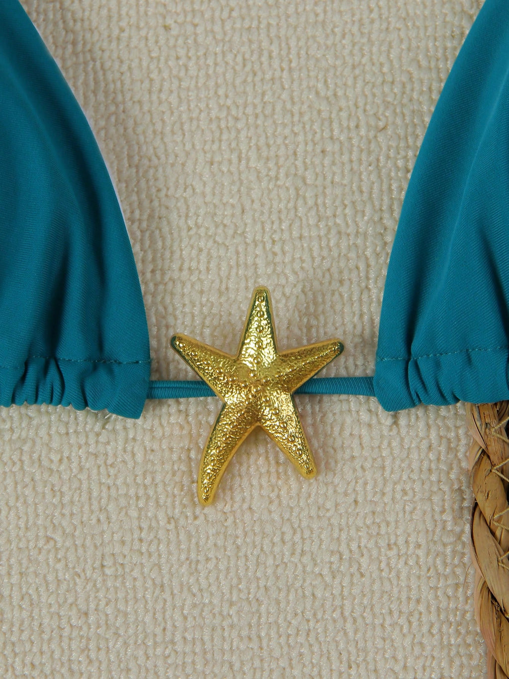 Summer Sexy Metal Starfish Decor Solid Color Women's Bikini Two