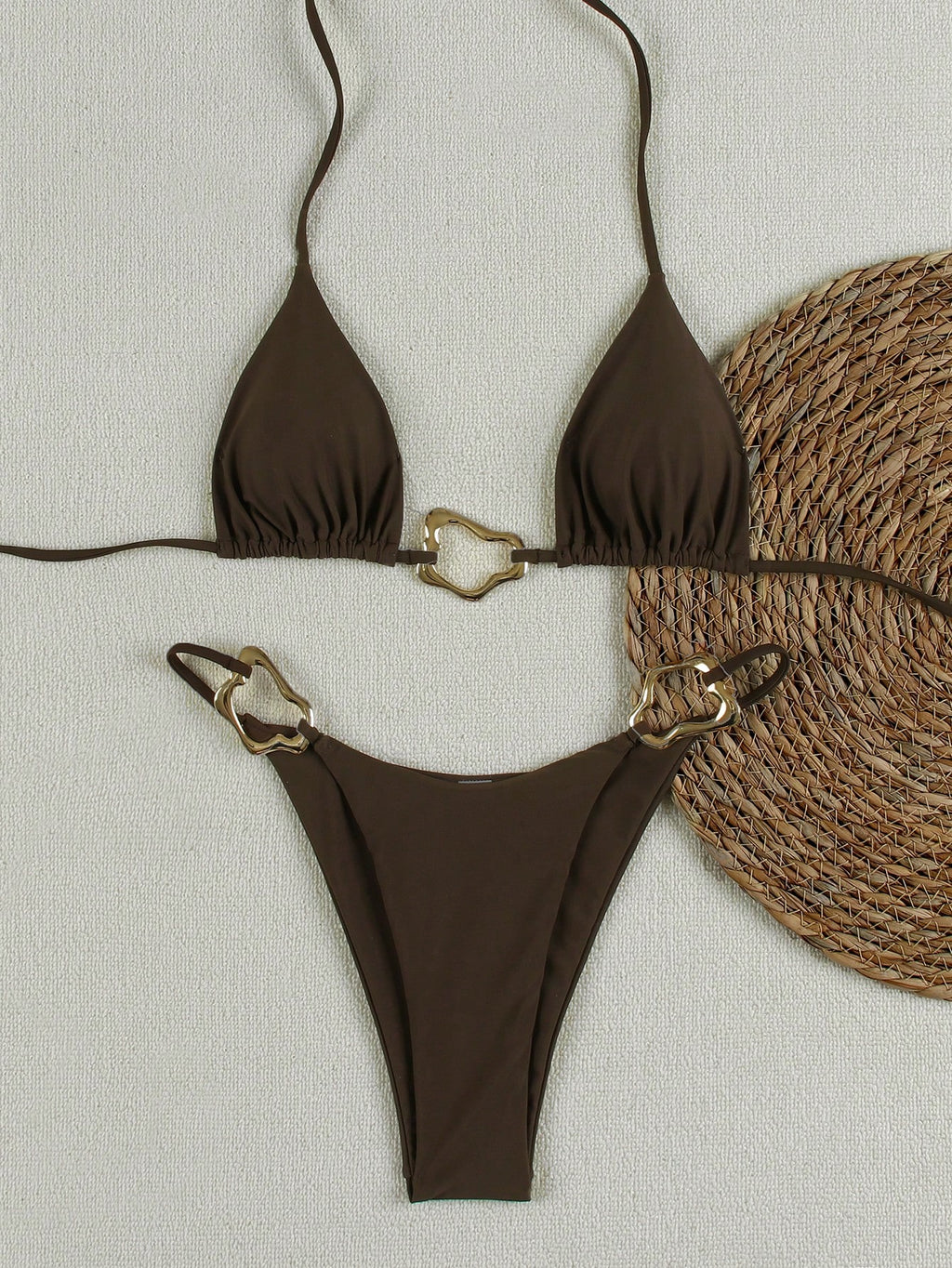 American Style Sexy Strapless Solid & Printed High Waisted Brown