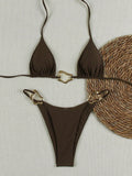American Style Sexy Strapless Solid & Printed High Waisted Brown