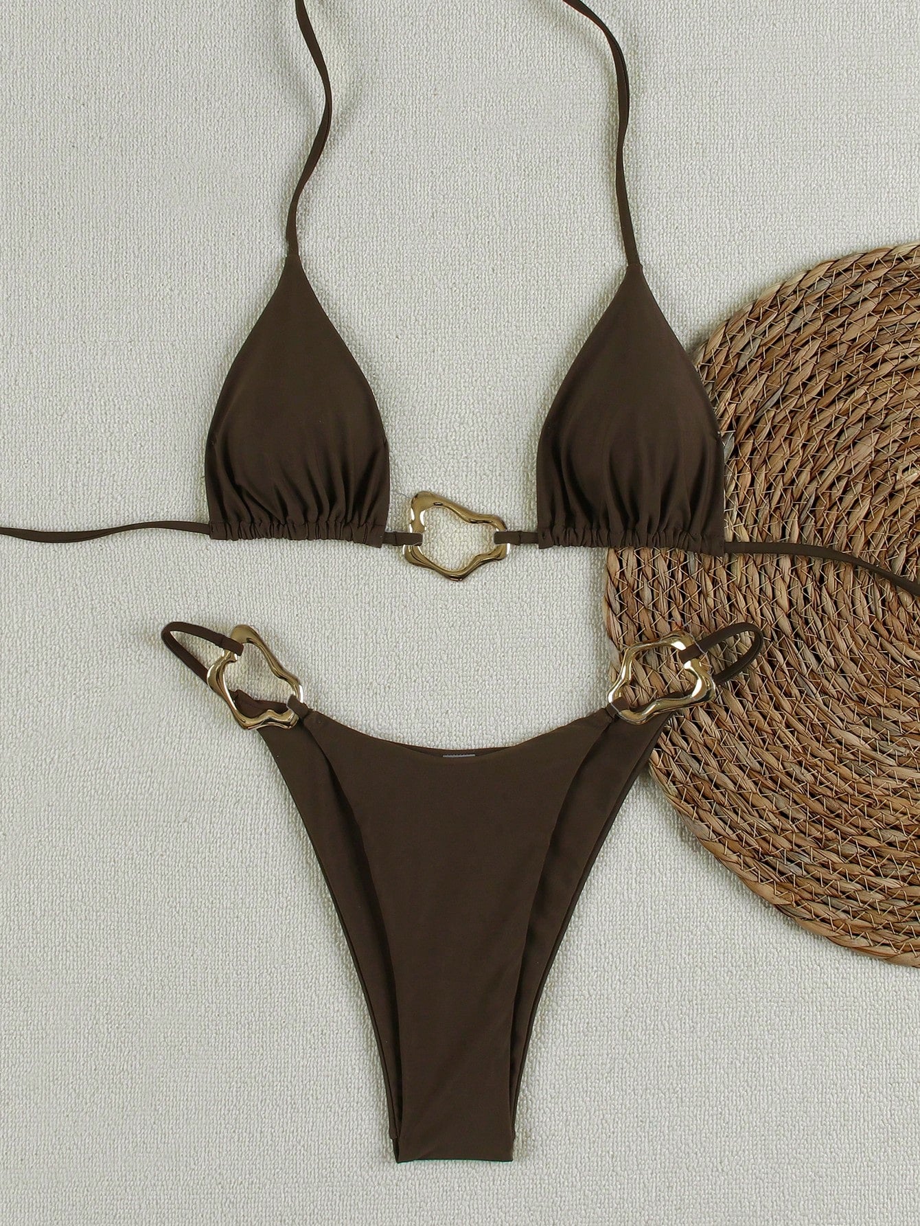 American Style Sexy Strapless Solid & Printed High Waisted Brown