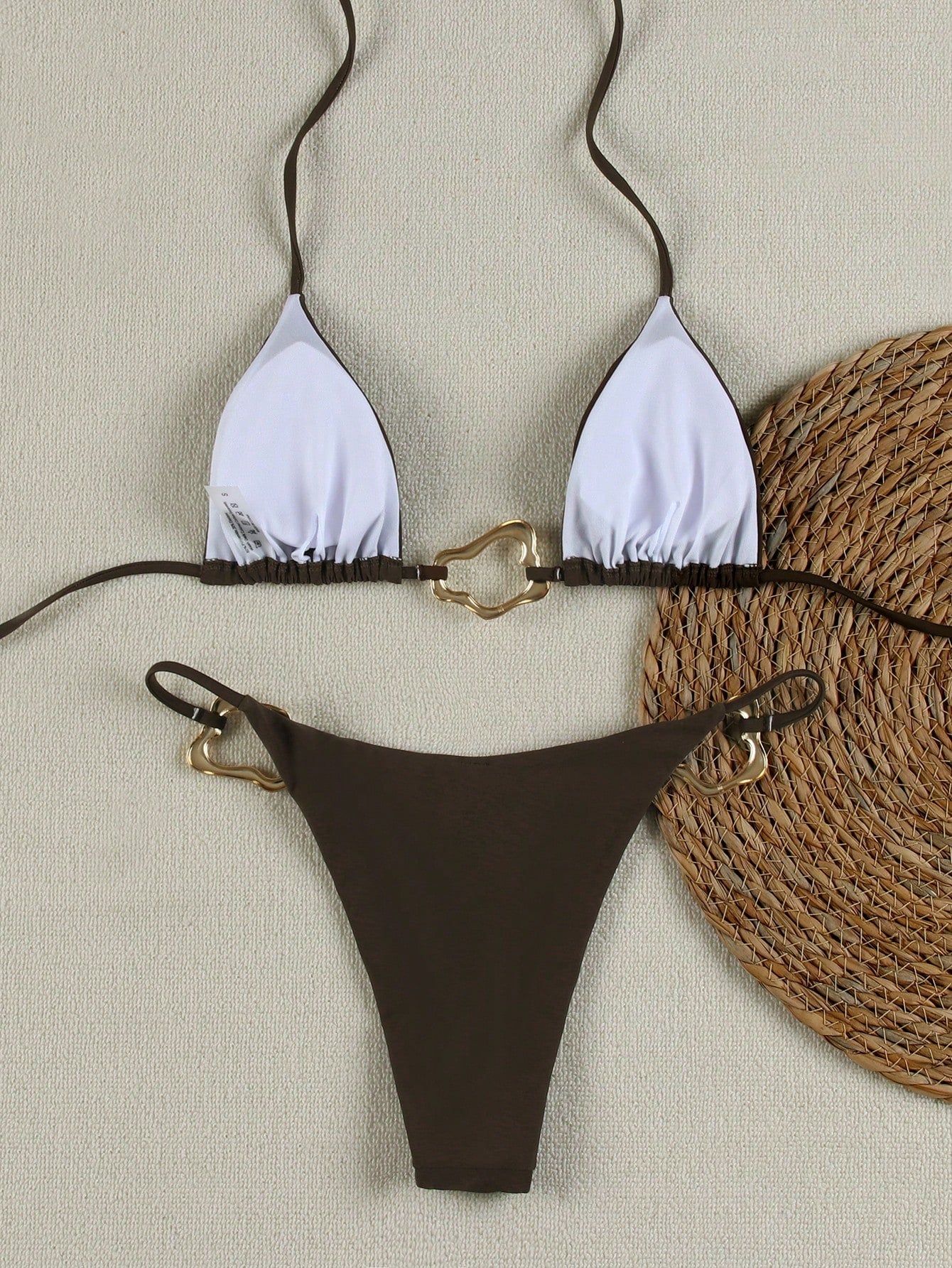 American Style Sexy Strapless Solid & Printed High Waisted Brown