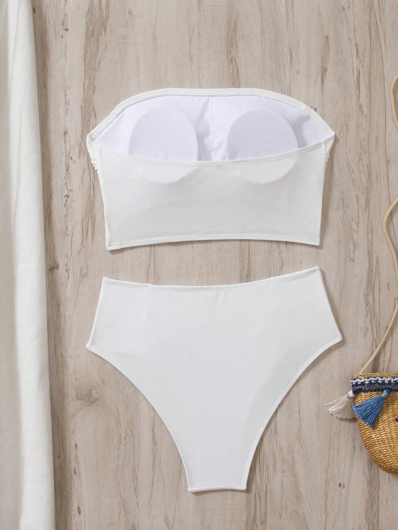 Swim Chiccia Women's Solid Color Bandeau Ruched Bikini Set
