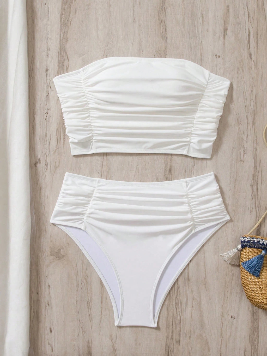 Swim Chiccia Women's Solid Color Bandeau Ruched Bikini Set
