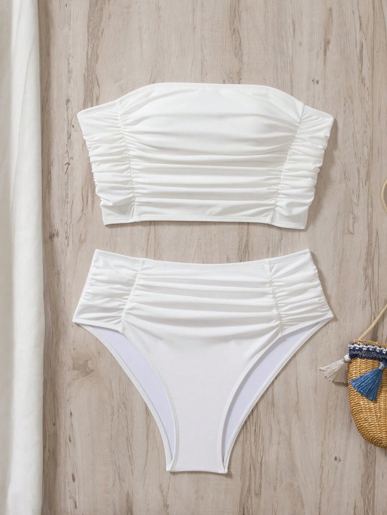Swim Chiccia Women's Solid Color Bandeau Ruched Bikini Set