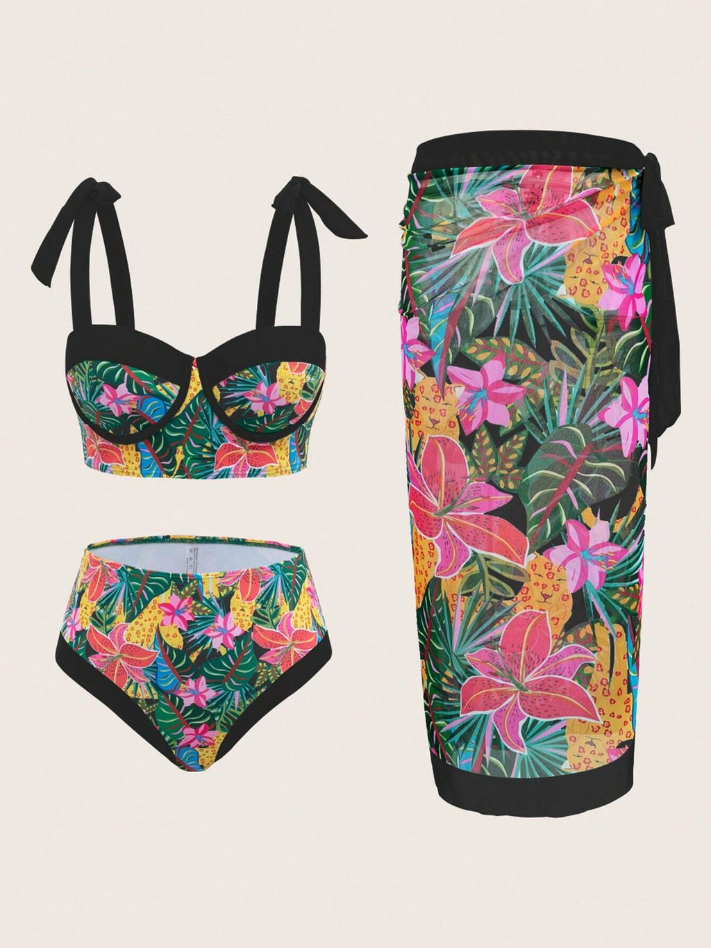 Swim Oasis 3pcs Women Bikini Set: Strappy Swimsuit + Triangle Bikini
