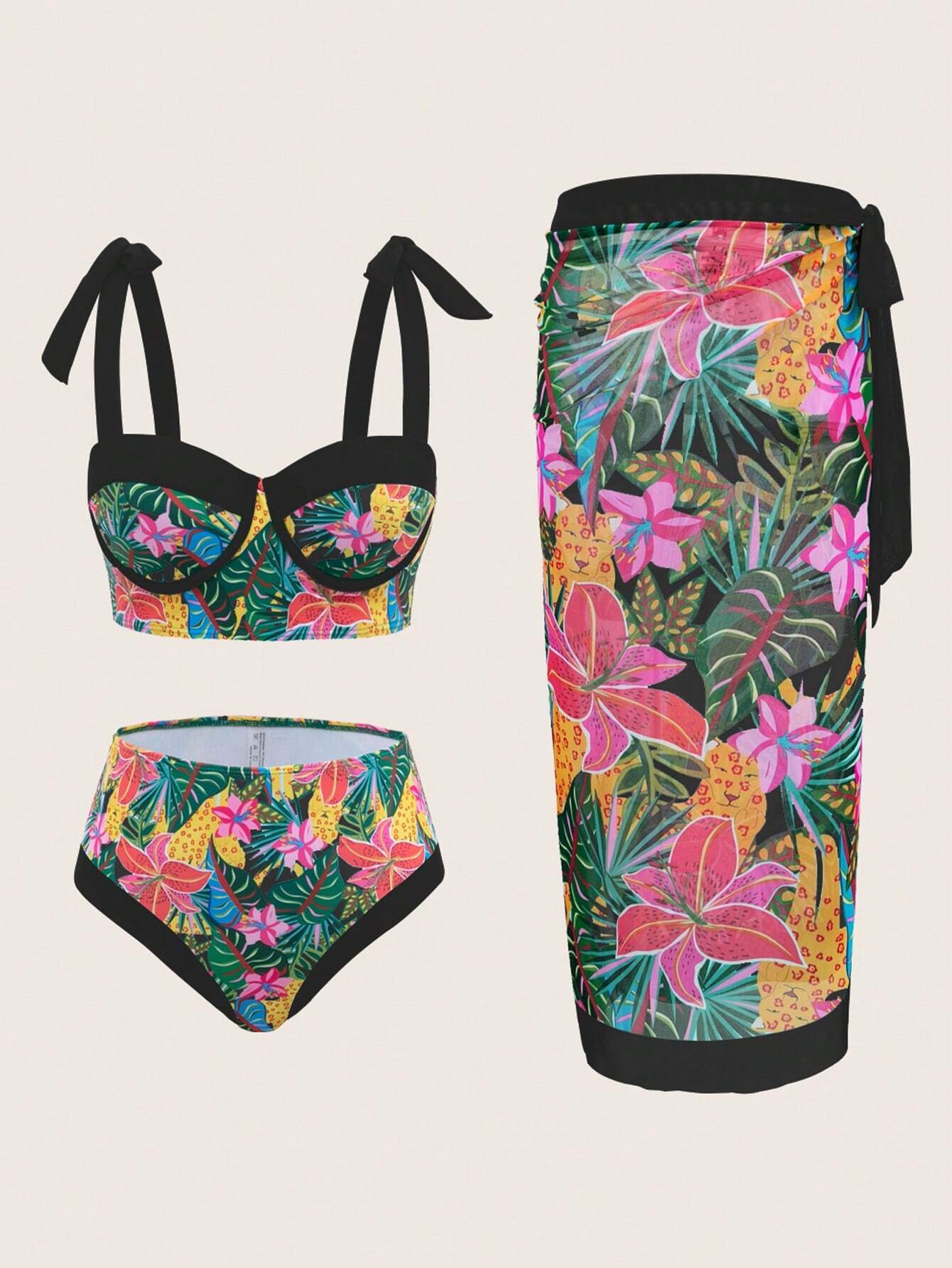 Swim Oasis 3pcs Women Bikini Set: Strappy Swimsuit + Triangle Bikini