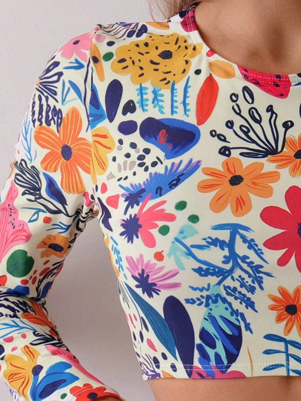 New Arrival Crossborder Printed Crew Neck Long Sleeve Tankini Swimwear