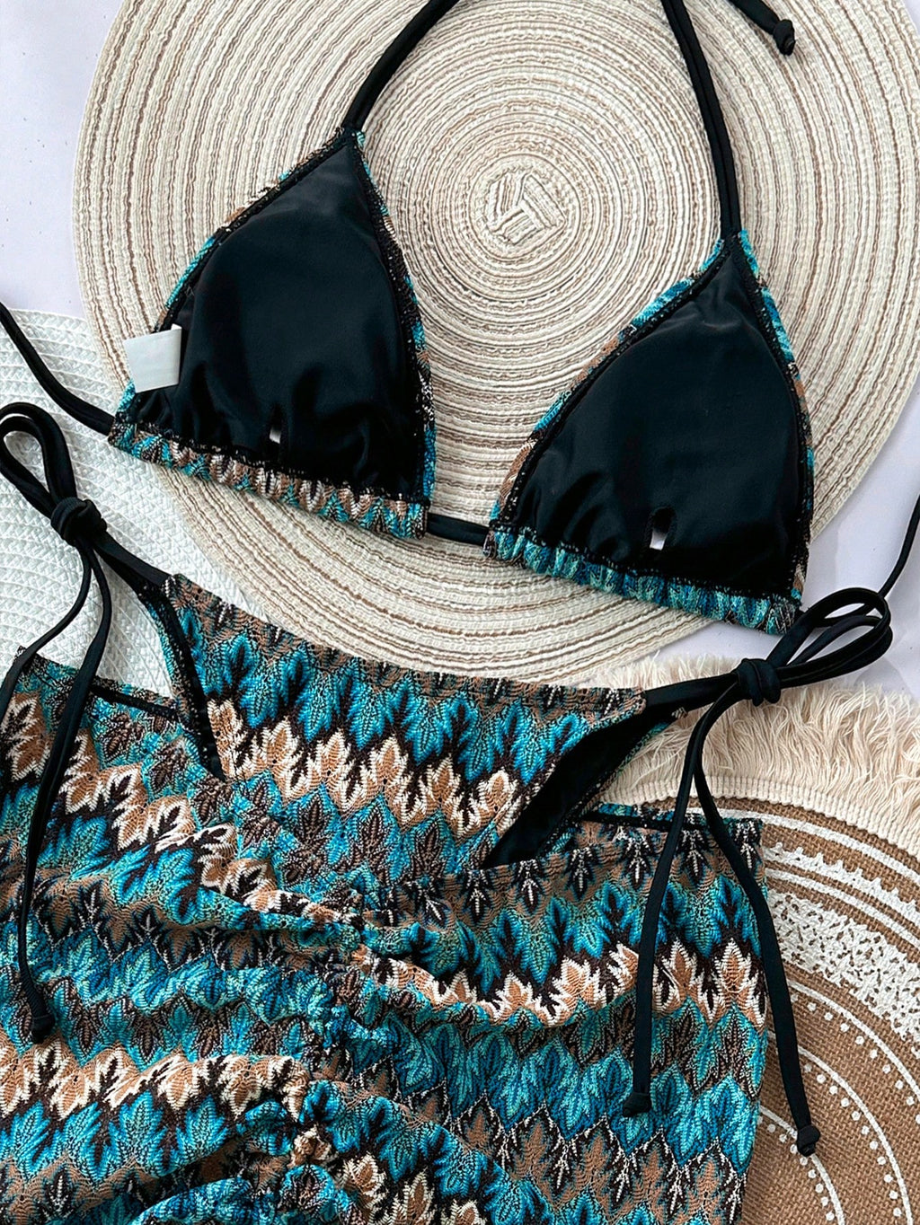 Bikinx Women's Summer Beach Wavy Pattern Halter Tie Sexy Bikini Set