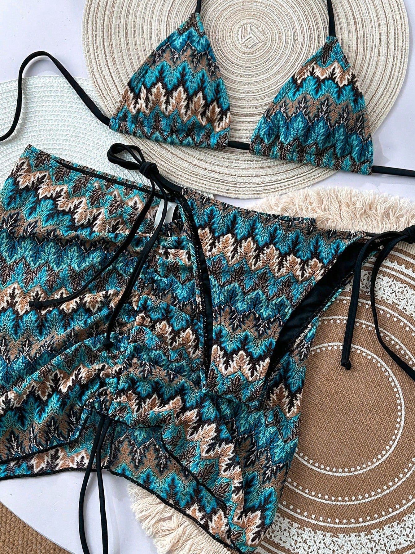 Bikinx Women's Summer Beach Wavy Pattern Halter Tie Sexy Bikini Set