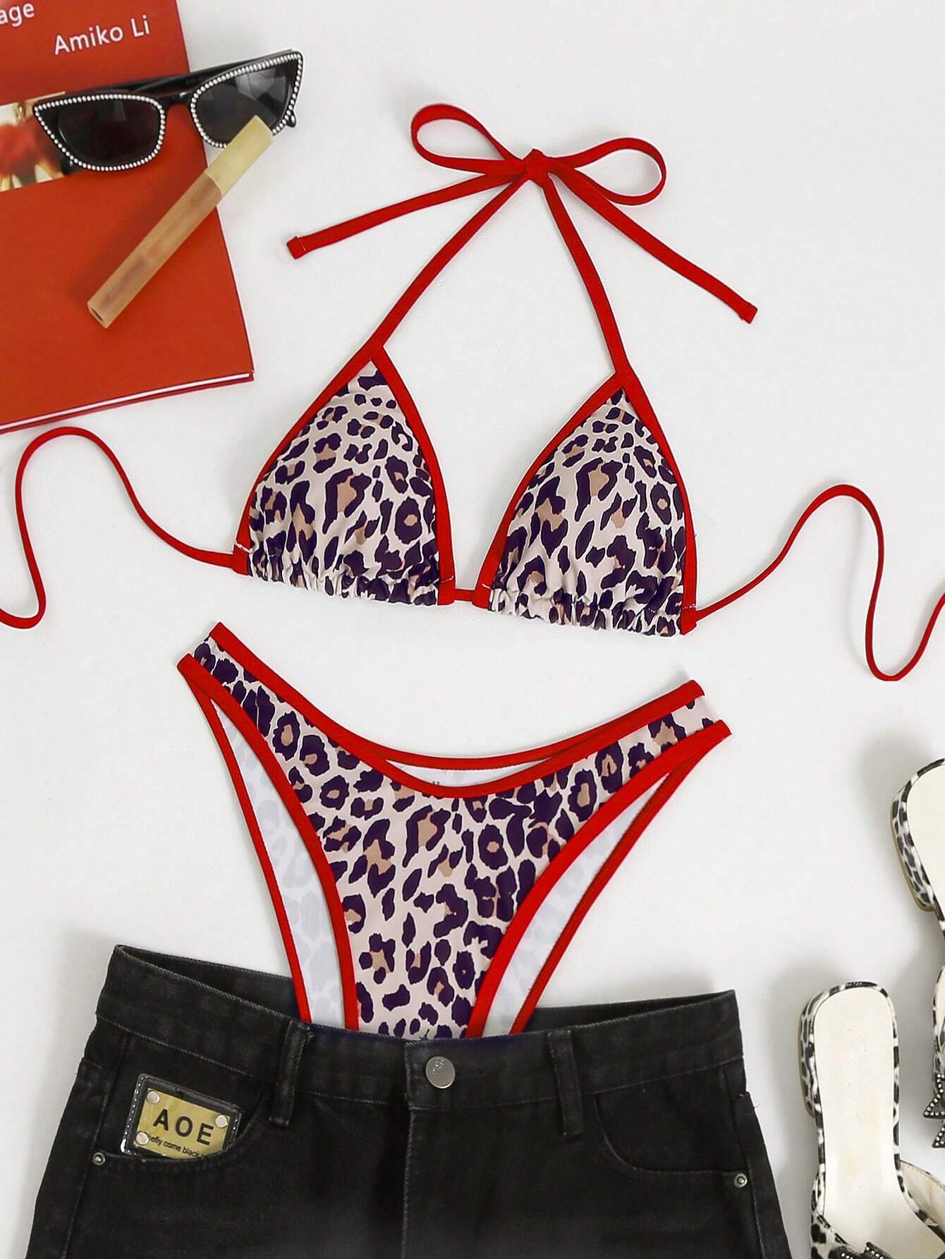 Swim SXY Women's Summer Beach Patchwork Halter Tie Sexy Bikini And Triangle Briefs Swimwear Set - image 12