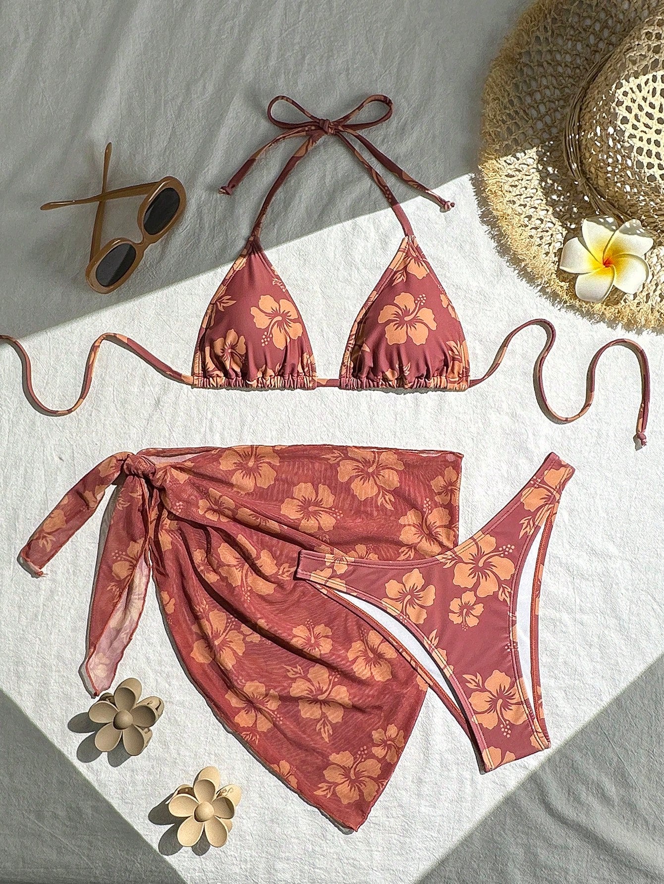 Swim Lushoire Women's Summer Beach Floral Print Halter Tie Front Sexy