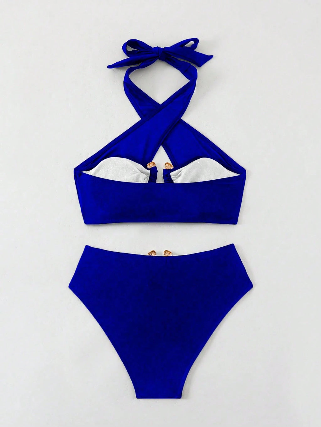 Swim SXY Solid Ring Linked Halter Summer Beach Bikini Set