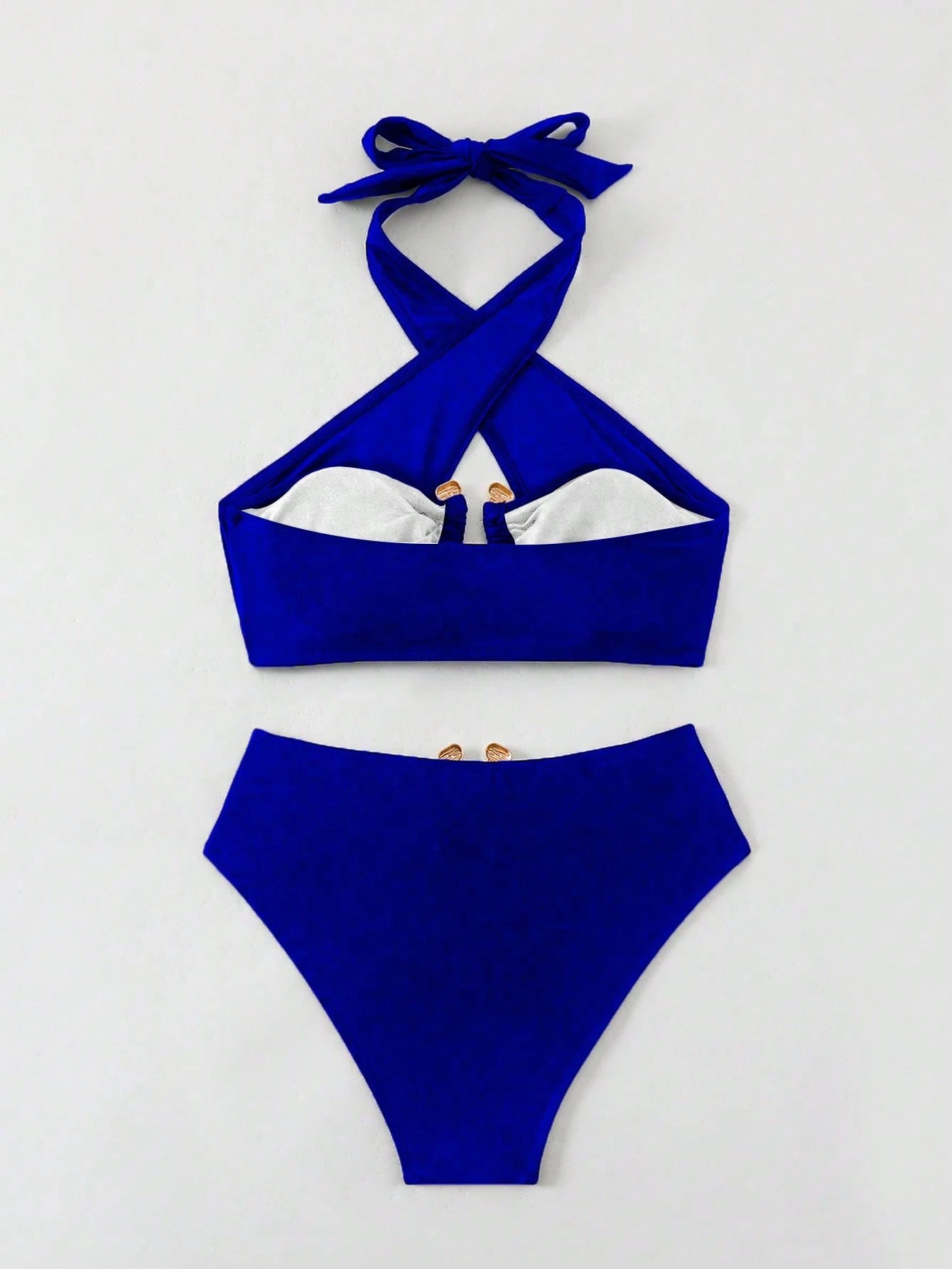 Swim SXY Solid Ring Linked Halter Summer Beach Bikini Set