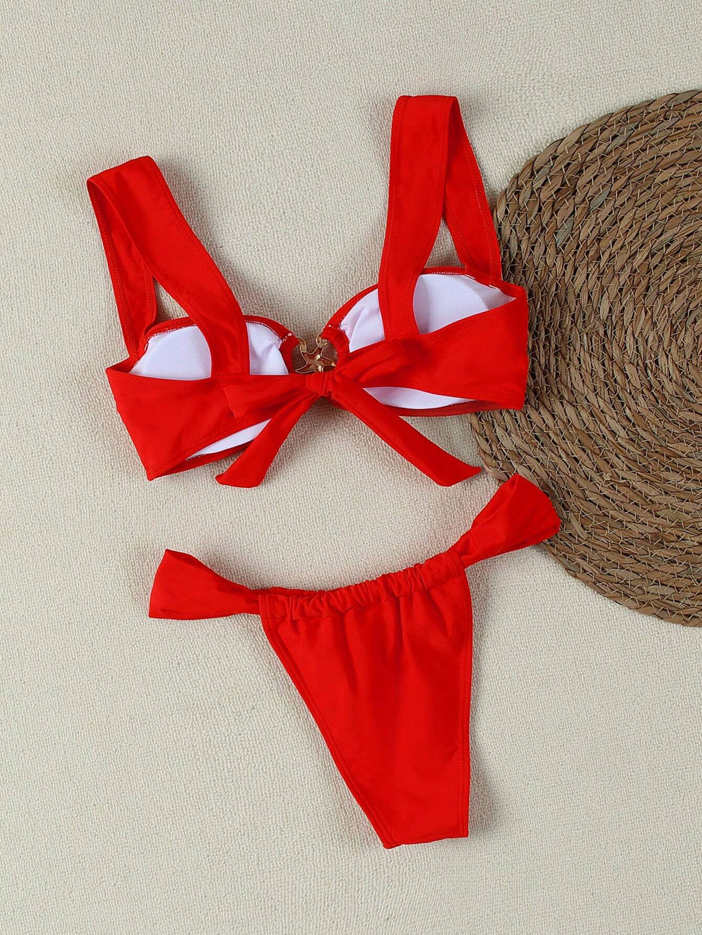 American Fashion Resort Beach Solid Color Bandeau Bikini Set Summer