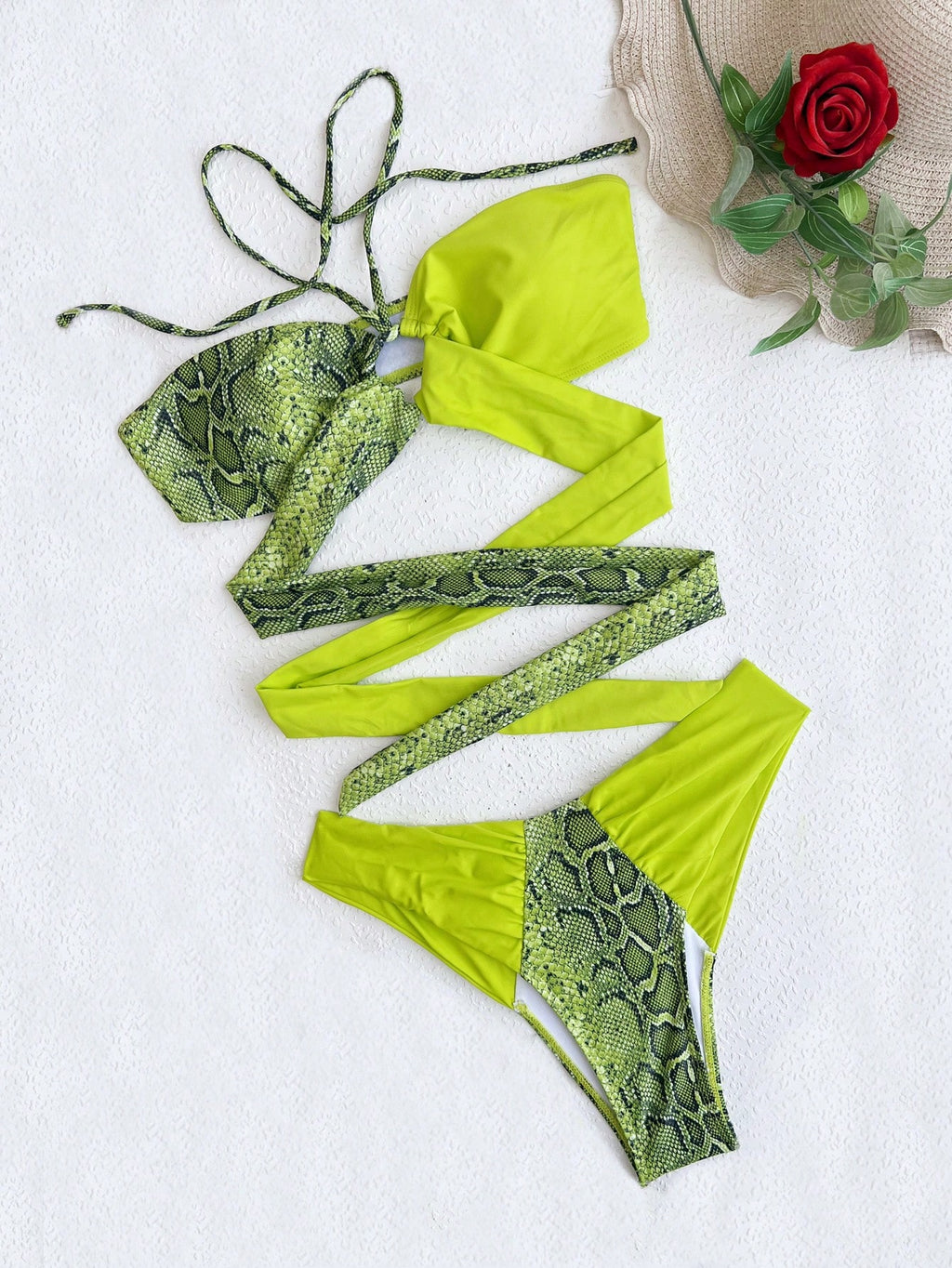 Swim Chiccia 2pcs Snake Skin Print Patchwork Bikini Green Bikini Two Pieces Bikini Summer - image 4