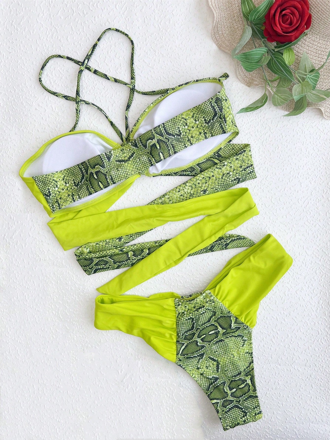 Swim Chiccia 2pcs Snake Skin Print Patchwork Bikini Green Bikini Two Pieces Bikini Summer - image 5