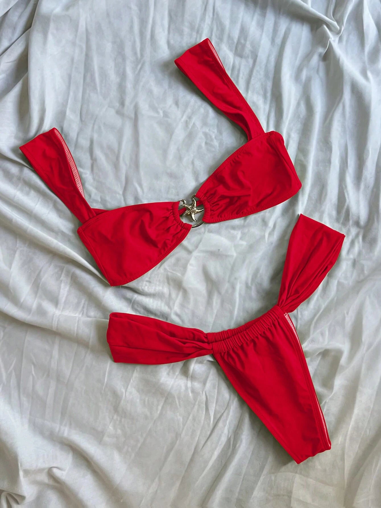 American Fashion Resort Beach Solid Color Bandeau Bikini Set Summer