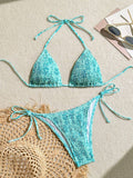 Swim Vcay Women Halter Neck Tie Back Swimwear Top And Bottoms Set,