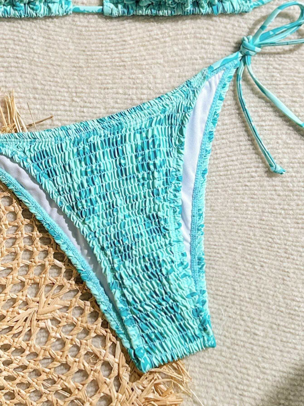Swim Vcay Women Halter Neck Tie Back Swimwear Top And Bottoms Set,