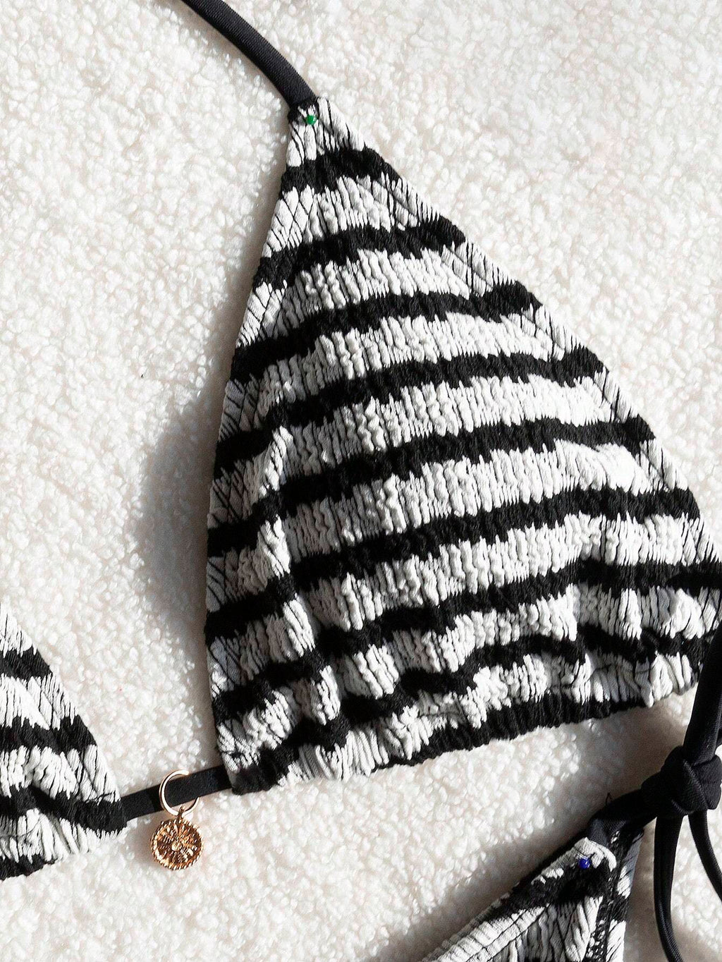 Premium European Halter Bikini With Striped Wavy Split Design,