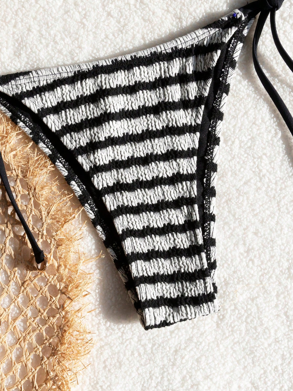 Premium European Halter Bikini With Striped Wavy Split Design,