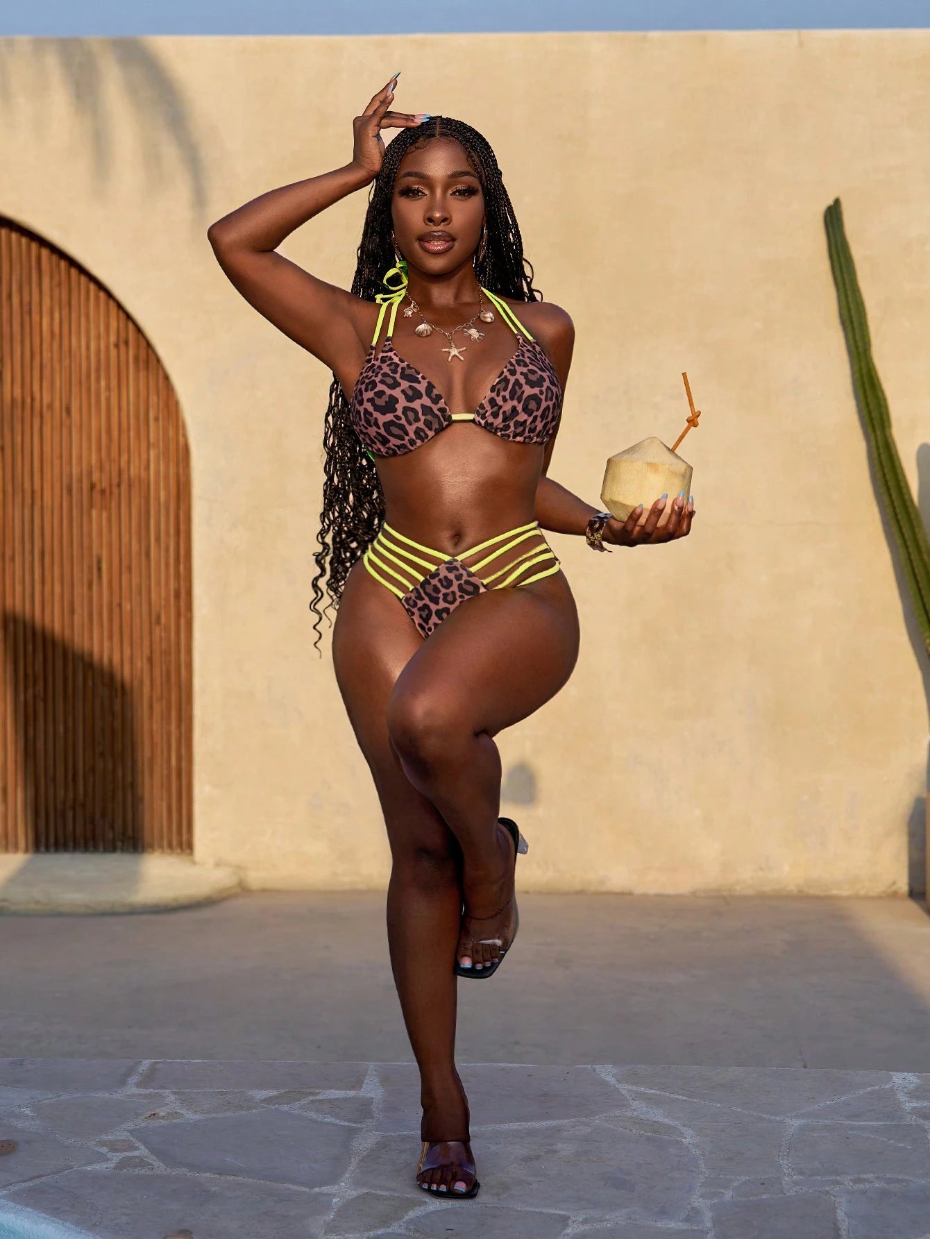 Slaydiva Vacation Sexy Lace-Up Leopard Print Bikini Set For Women